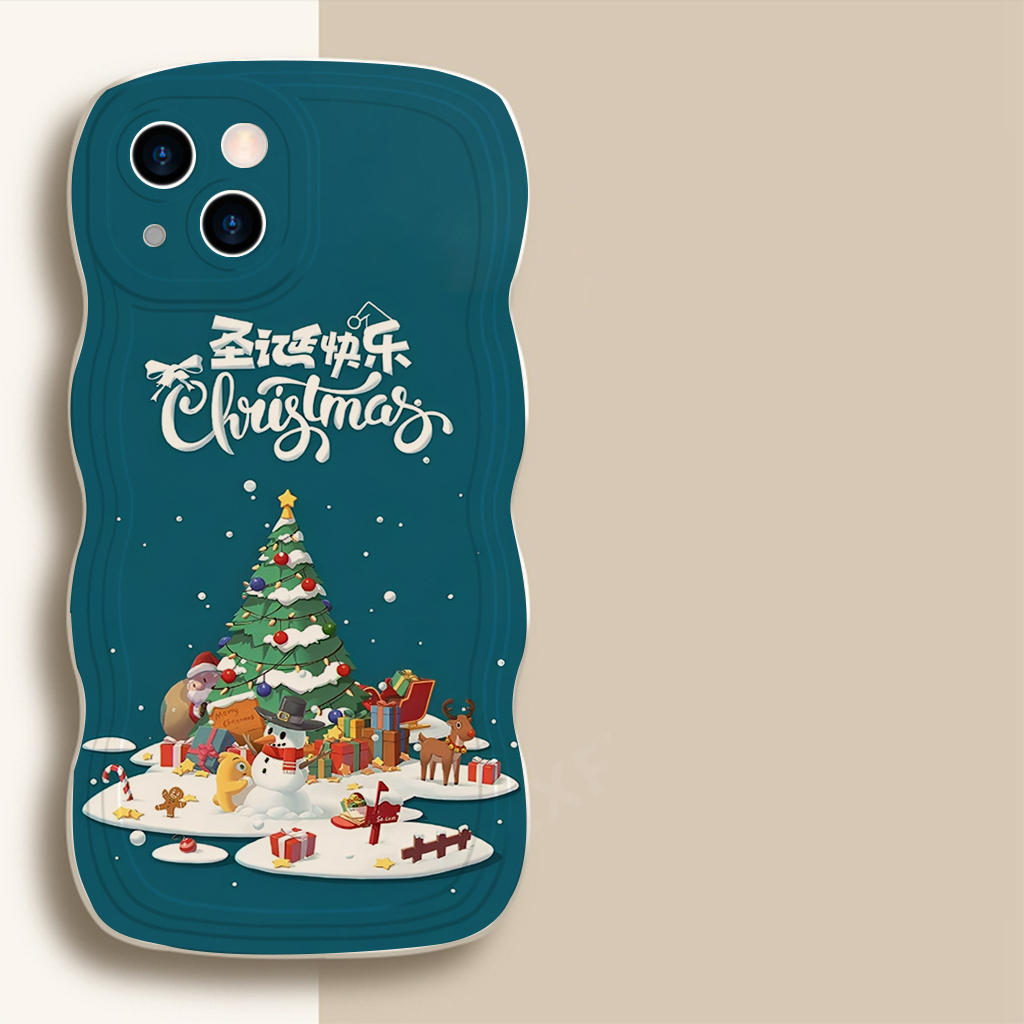 Chistmas Wavy Edge iphone เคสโทรศัพท์คริสต์มาสสโนว์ไวท์ iP 7plus 6plus 11 7 8 12 13 14 15 xr max sm6