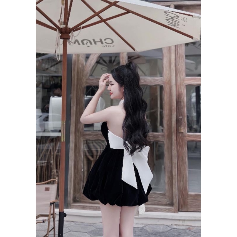 เดรสสายเดี่ยวกํามะหยี่มีหิน alohashop91