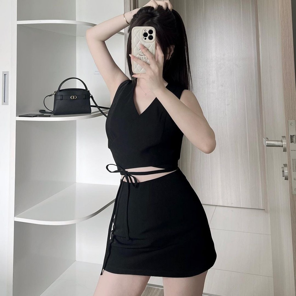 กระโปรงอกไขว้แบบมาตรฐานสวยผูกเอว