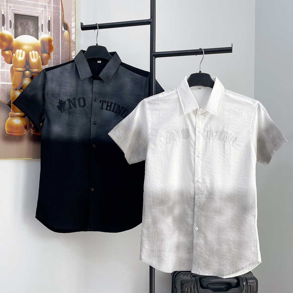 [SMD.6] เสื้อเชิ้ตแขนสั้นผู้ชาย 45-80 กก. คอเรือ ผ้าหลวม เย็บปักถักร้อยไม่มีอะไร สลิมฟิต