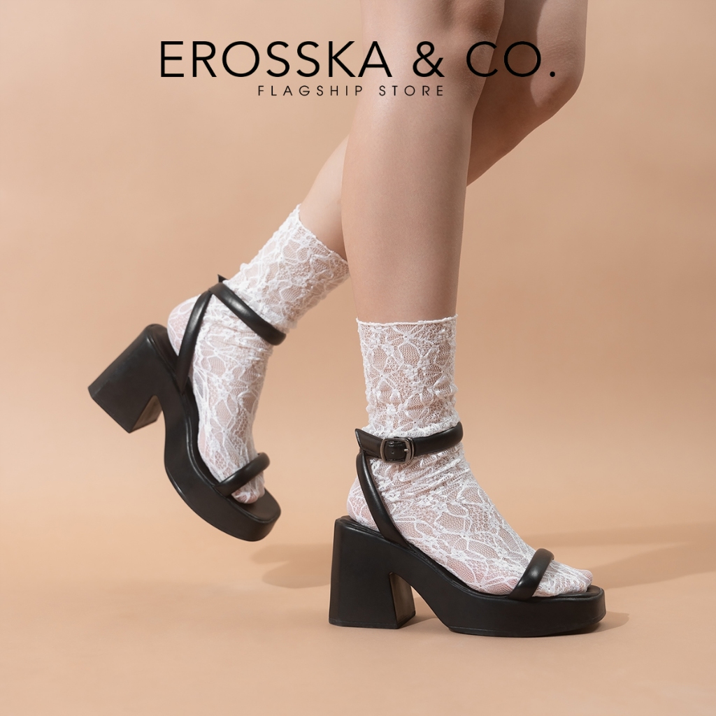 Erosska - รองเท้าแตะส้นสูงรัดส้นสีน้ําตาลเรียบง่ายของผู้หญิง สูง 9 ซม. - SB029