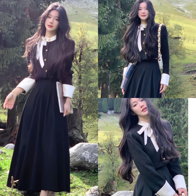 [รายการ 3 ขนาด]: ชุดเดรสคอปกโบว์ไขว้เชื่อมสีกากี + กระโปรงบานยาวหรูหราสวยมาก (รูปถ่ายจริงครอบคลุมบนพื้น) ฮ่าๆ