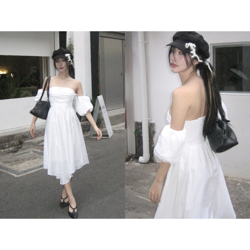 Miyou floral cross-flap DRESS เอวยางยืด - FIRSTLOVE DRESS