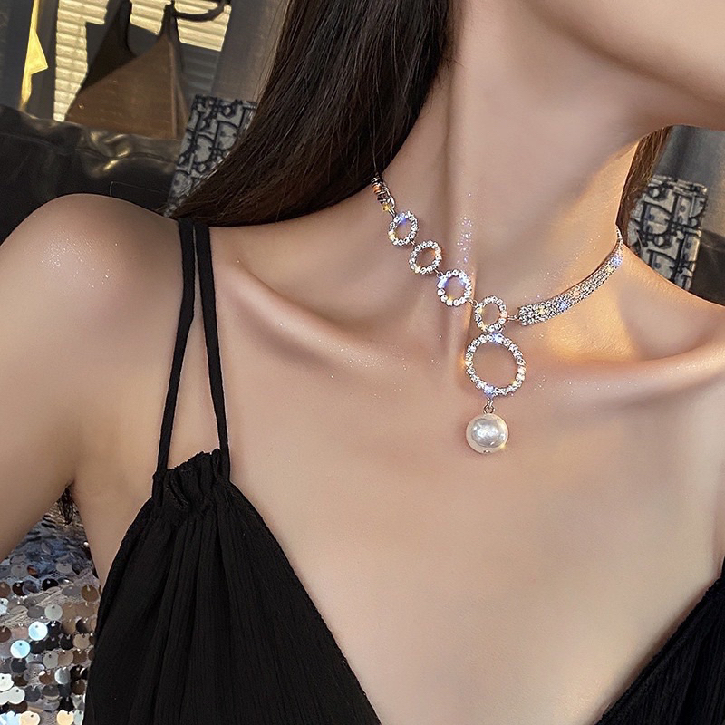 TNB07 สร้อยคอเพชรมุก/Choker Full Ring Simple Buckle สําหรับผู้หญิงสไตล์เกาหลี