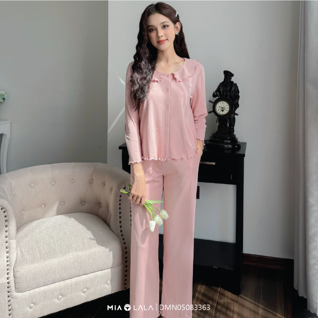 Mialala 3363 DMN ชุดบ้านผ้าฝ้ายธรรมดาคอปกดอกบัวนุ่มหรูหรา05083363