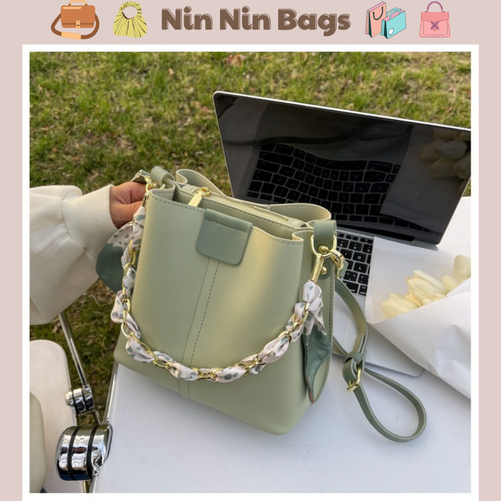กระเป๋า Nin Nin กระเป๋าสะพายข้างหนัง PU สไตล์เกาหลีสําหรับผู้หญิง