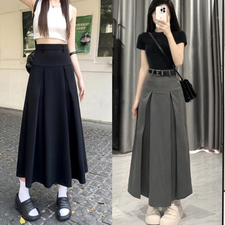 SUPER BEAUTIFUL LONG PLEATED SKIRT หมวกสามารถสวมในสองสไตล์ (BEL BELT รวม) MA008