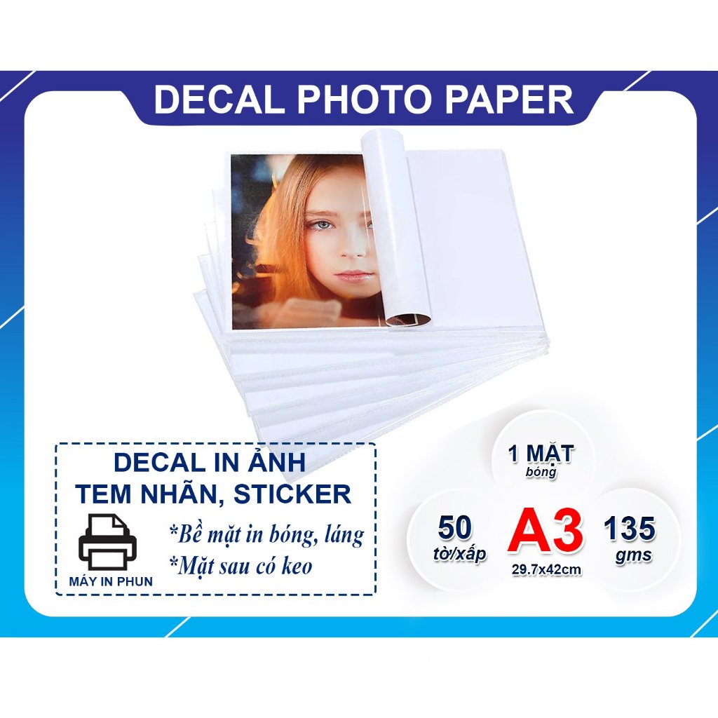 A3 PHOTO PAPER DECAL (แพ็ค 50 แผ่น)