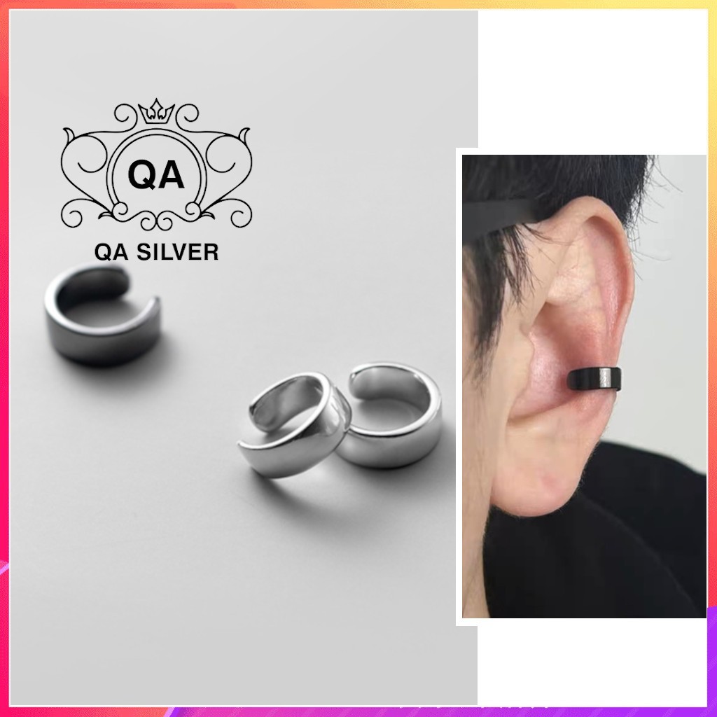 925 SILVER ต่างหูแบบหนีบสีดําและสีขาวสําหรับผู้ชายและผู้หญิงไม่มีรู S925 EARCUFF QA SILVER ต่างหู EA