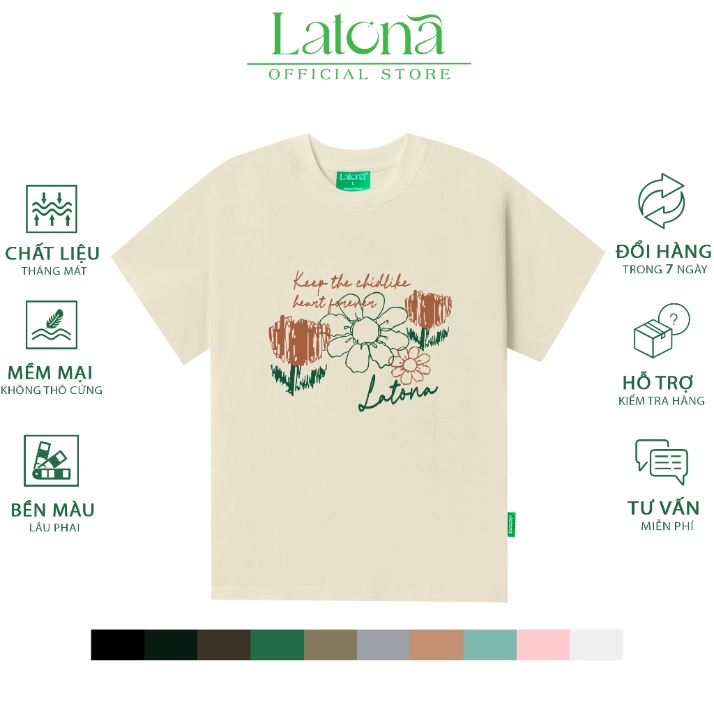 LATONA เสื้อ Baby Tee กระชับสัดส่วน ผ้าคอตตอน 100% ยืด 2 ทิศทางแขนสั้นคอกลม 3 Flowers LT128