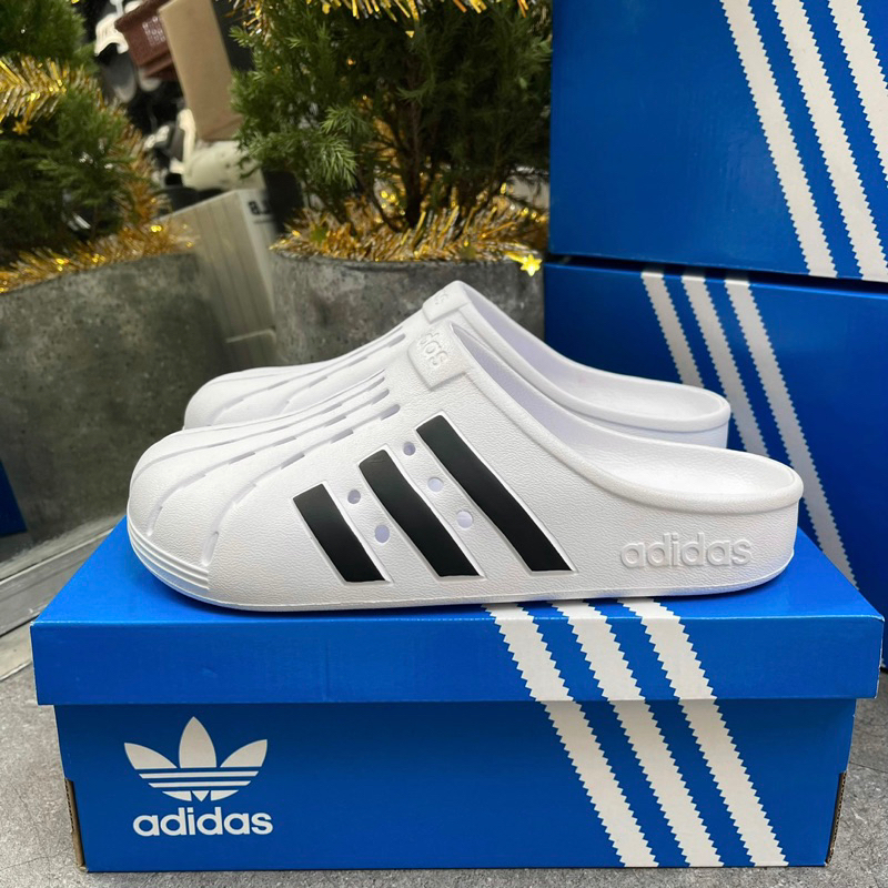 [ ของแท ้ ] Adidas Addiette Closes WHITE BLACK Mules FY8970