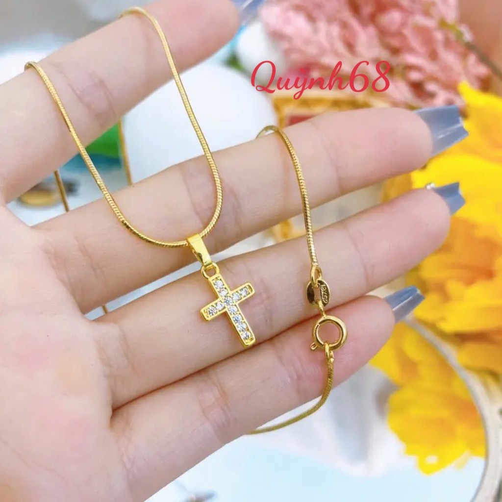 สร้อยคอผู้หญิงเคลือบทองโซ่เส้นไหมพร้อมจี้ไม้กางเขน Quynh68D1721+MTG005