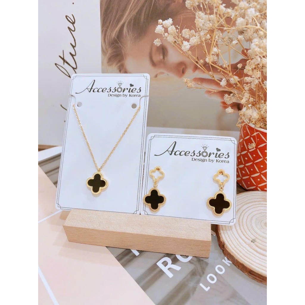 STT111 - ชุดสร้อยคอและต่างหู TITAN สีดําหรูหรา