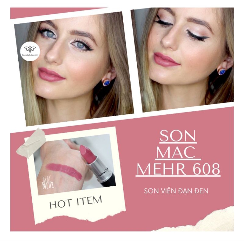 ของแท ้ [Pink Earth Lady ] MAC MATTE MEHR 608 Lipstick Full Size DATE 2025