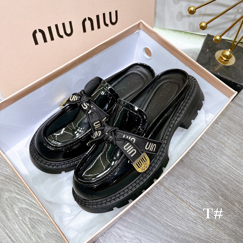 Miumiu รองเท้าโลฟเฟอร์โบว์หนังสิทธิบัตร