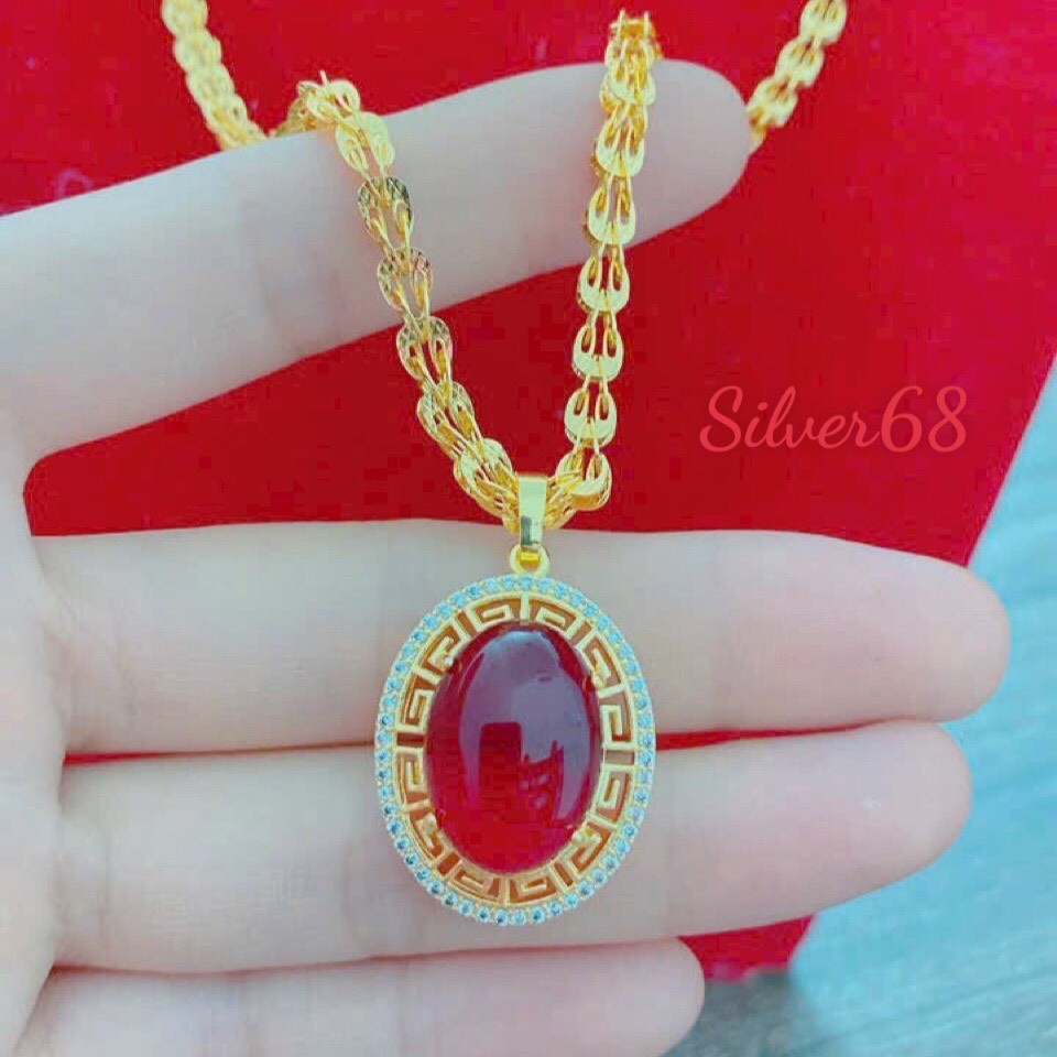 สร้อยคอผู้หญิงเคลือบทอง สร้อยคอฟีนิกซ์หน้าหินหรูหรา เงิน68DTS1568+MTS1555