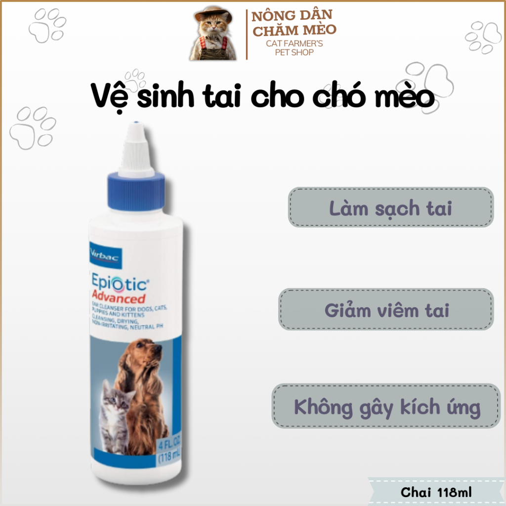 Virbac Epi-Otic Advanced Ear Cleaner สําหรับสุนัขและแมว (เวอร์ชั่นพรีเมียม) ทําความสะอาด ปรับปรุงโรค