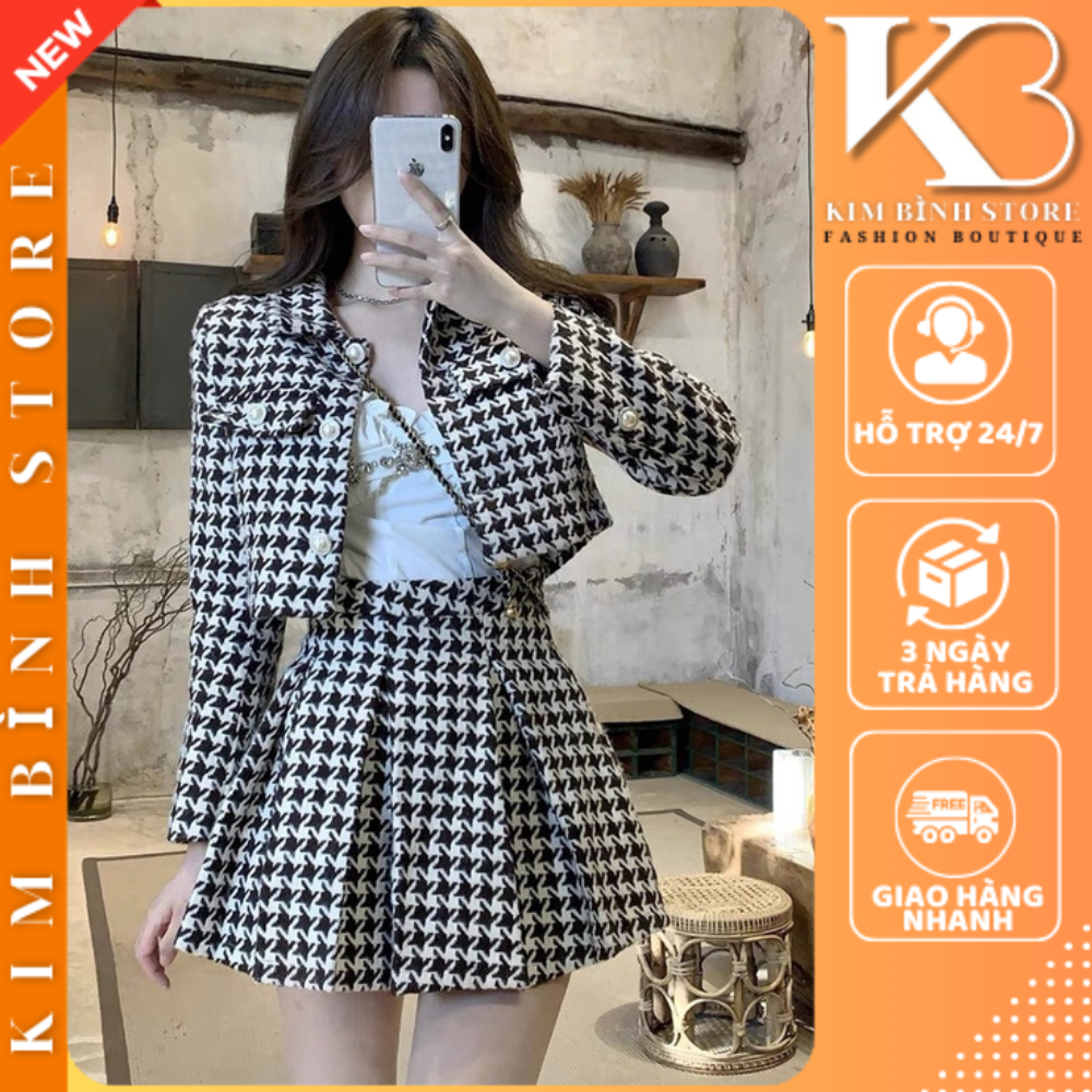 ชุดราตรีทวีด ชุด ชุดราตรีพระราชซิกแซก ชุดพร้อมเสื้อครอป 2 ชั้น กระดุมมุก ผสมกระโปรงบานจีบ - คิม บิน เก็บ