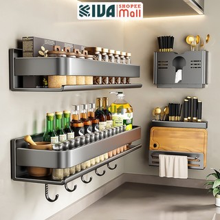 Kệ gia vị nhà bếp đa năng KIVA, chất liệu thép Carbon, lắp đặt dán tường, khoan tường, bảo hành 10 năm.