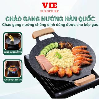 Chảo Đá Chống Dính Không Dầu VIE FURNITURE Vỉ Nướng BBQ Hàn Quốc Size 34cm