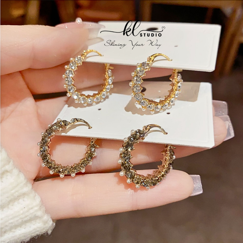 Kl.studio ต่างหูและต่างหูทรงกลมเพทาย 2 ถ้วยคุณภาพสูง - E171