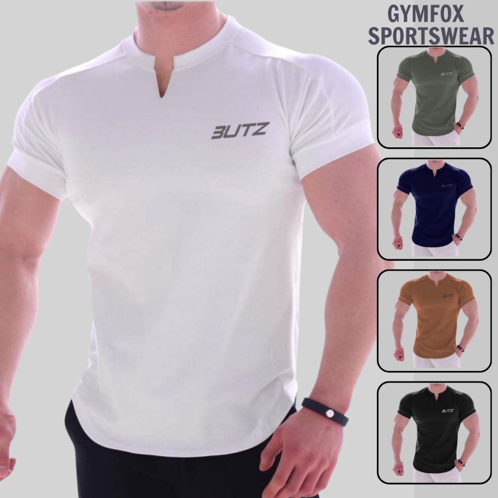 เสื้อยืดกีฬาผู้ชายคอปกแยกแฟชั่น BUTZ ทําจากยางยืดยืด 4 ทิศทาง