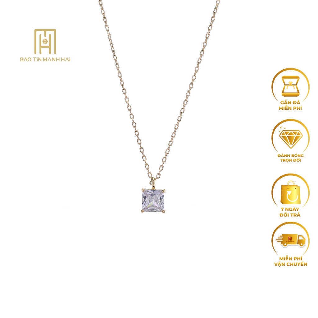 สร้อยคอเงิน 925 พร้อมหินบาแกตต์สี่เหลี่ยมขัดเงาสีทอง DNK15 Bao Tin Manh Hai