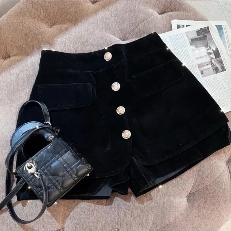 แฟชั่นผู้หญิง VELVET DRESS มีกระเป๋าหลังยางยืด m907