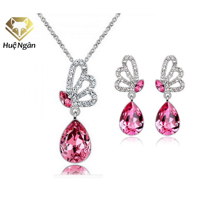 925 Hue Ngan สร้อยคอเงินและต่างหูอิตาลี Combo - ปีกผีเสื้อฤดูใบไม้ผลิ PP1404-RYE140804