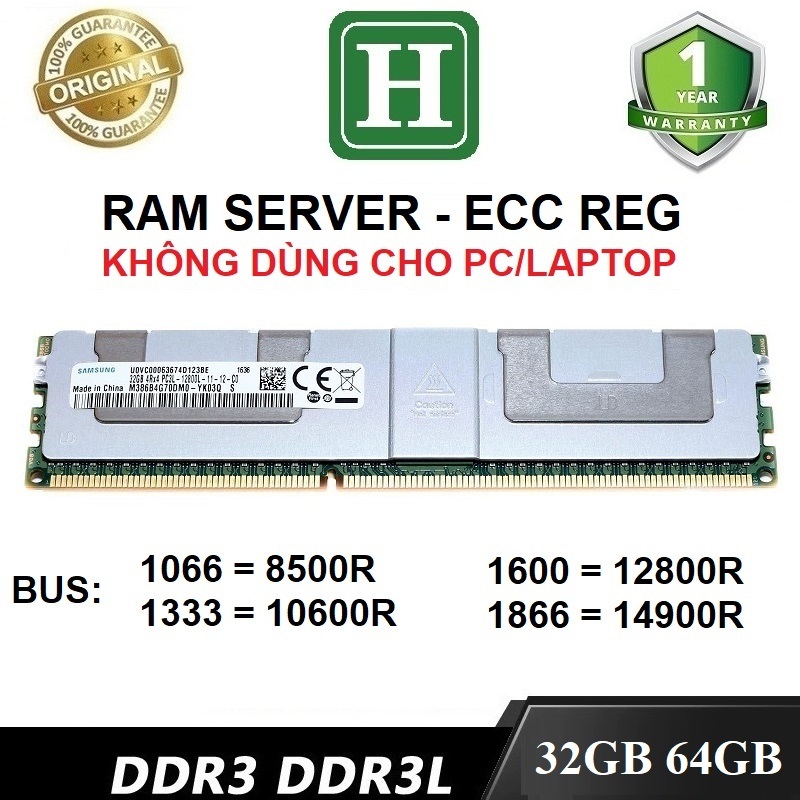 เซิร ์ ฟเวอร ์ DDR3 32GB Ram, 64GB ECC REG รถบัส 1866, 1600 หรือ 1333 ลบอุปกรณ ์ ของแท ้ 1 ปี