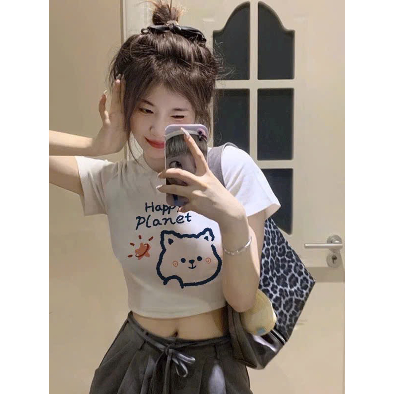 HAPPY CAT SHORT SLEEVE CROPTOP