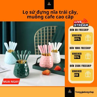 Lọ sứ đựng nĩa trái cây, muỗng cafe cao cấp