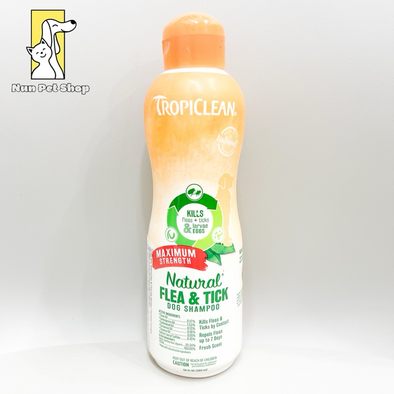 Tropiclean Plus Soothing Natural Flea &amp; Tick Dog Shampoo แชมพูสุนัขเห ็ บธรรมชาติ 100 %