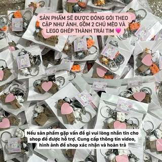 [พวงกุญแจจับคู่คู่รัก ‍ ] พวงกุญแจคู่ | พวงกุญแจลูกแมวและหัวใจเลโก้น่ารัก โดย elwynty