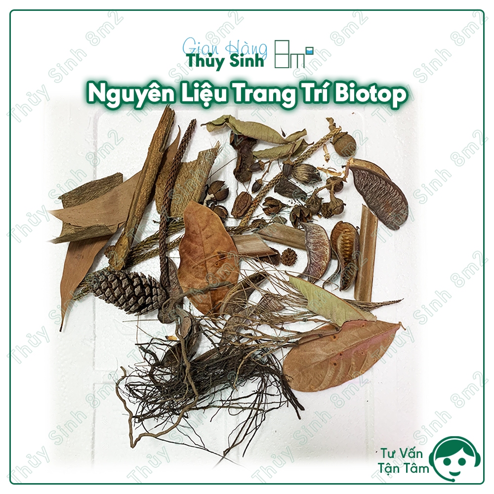 ถุงส่วนผสมแห้งสําหรับตกแต่งบ่อไบโอท็อป | น้ําดํา | ใบอบแห้ง ผลไม้อบแห้ง ลดความเครียดปลา | 8ม2