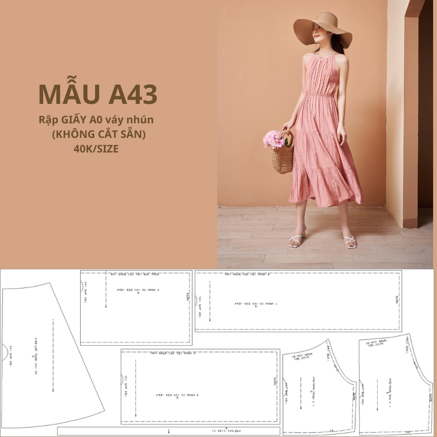 แผ่นกระดาษ A0 DRESS พร้อมสายรัด WAIST 2 เส้น รหัส A43