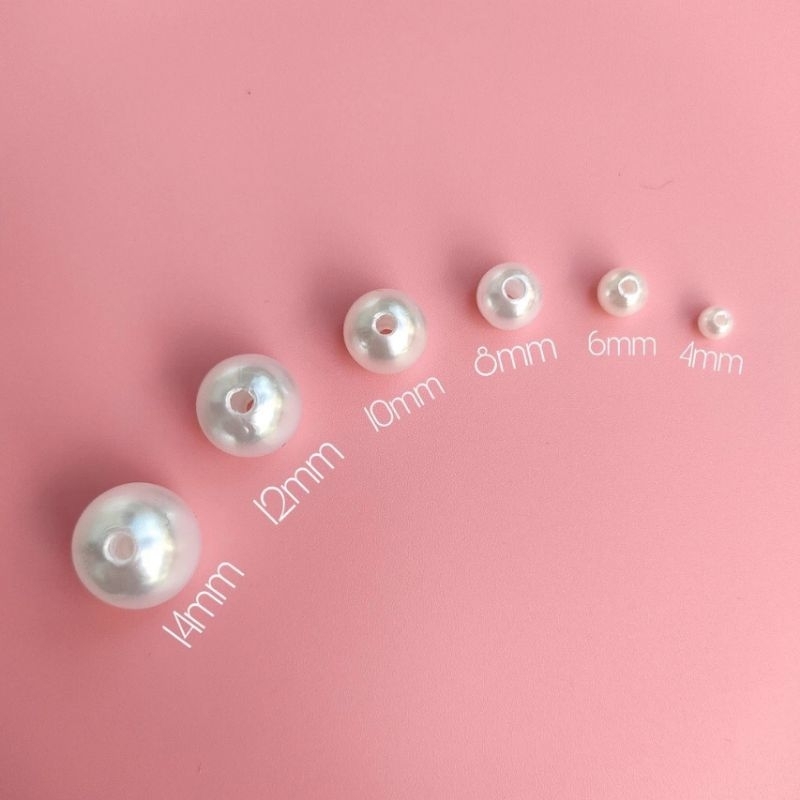 500g & 1kg ลูกปัดมุกพลาสติก ABS ลูกปัดมุกแบบมีรู ลูกปัดมุกเทียม 4mm, 6mm, 8mm