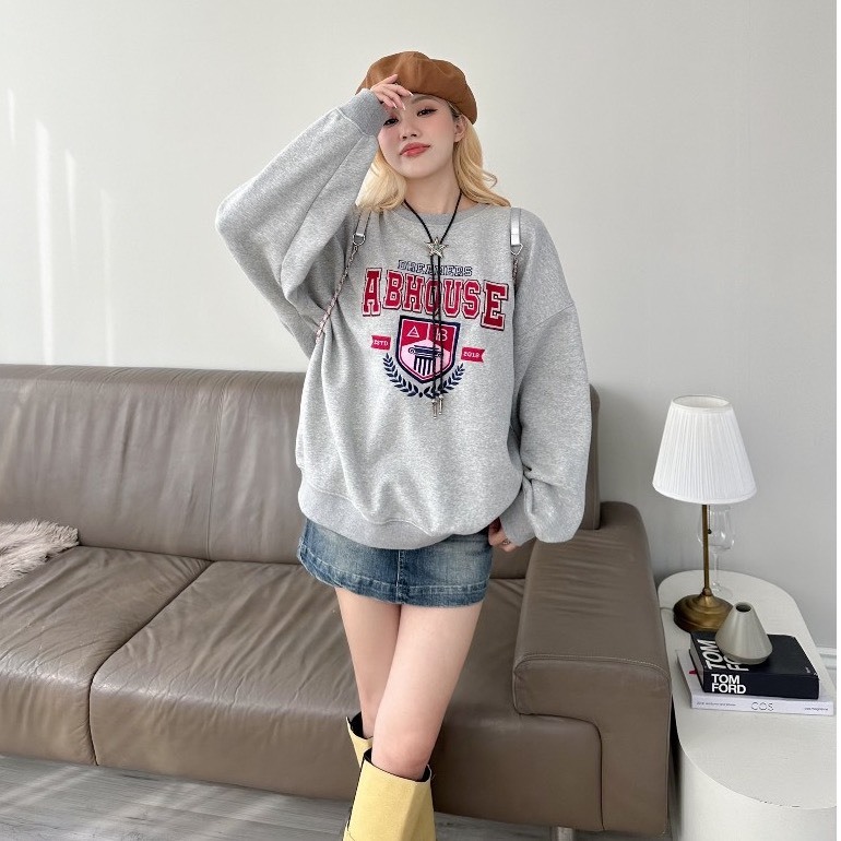 Ab House เสื้อสเวตเตอร์ทรงหลวมสําหรับผู้ชายและผู้หญิง Unisex