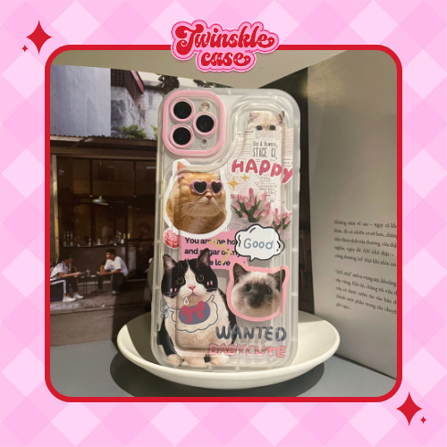 HAPPY WHITE CAT CASE - เคสใสยืดหยุ่นสีขาว พิมพ์ลาย happy meoz CAT กันกระแทกสําหรับ Iphone