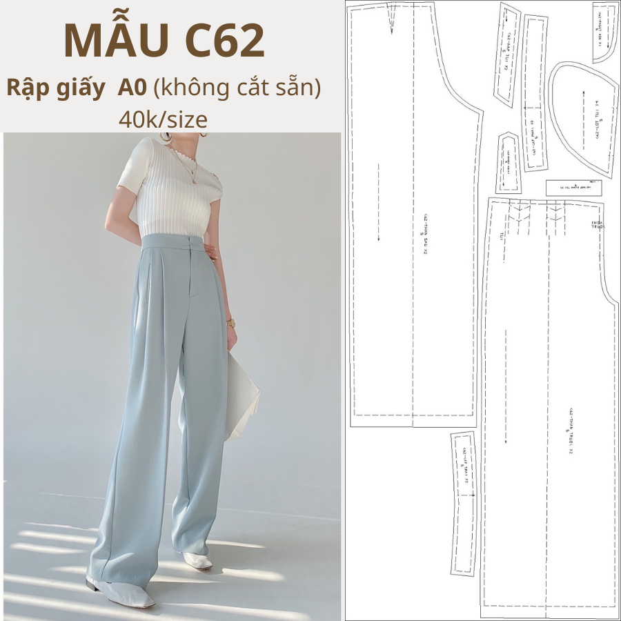 แผ่นกระดาษ A0 2-CUPED WIDE STRAIGHT-TUBE PANTS CODE C62