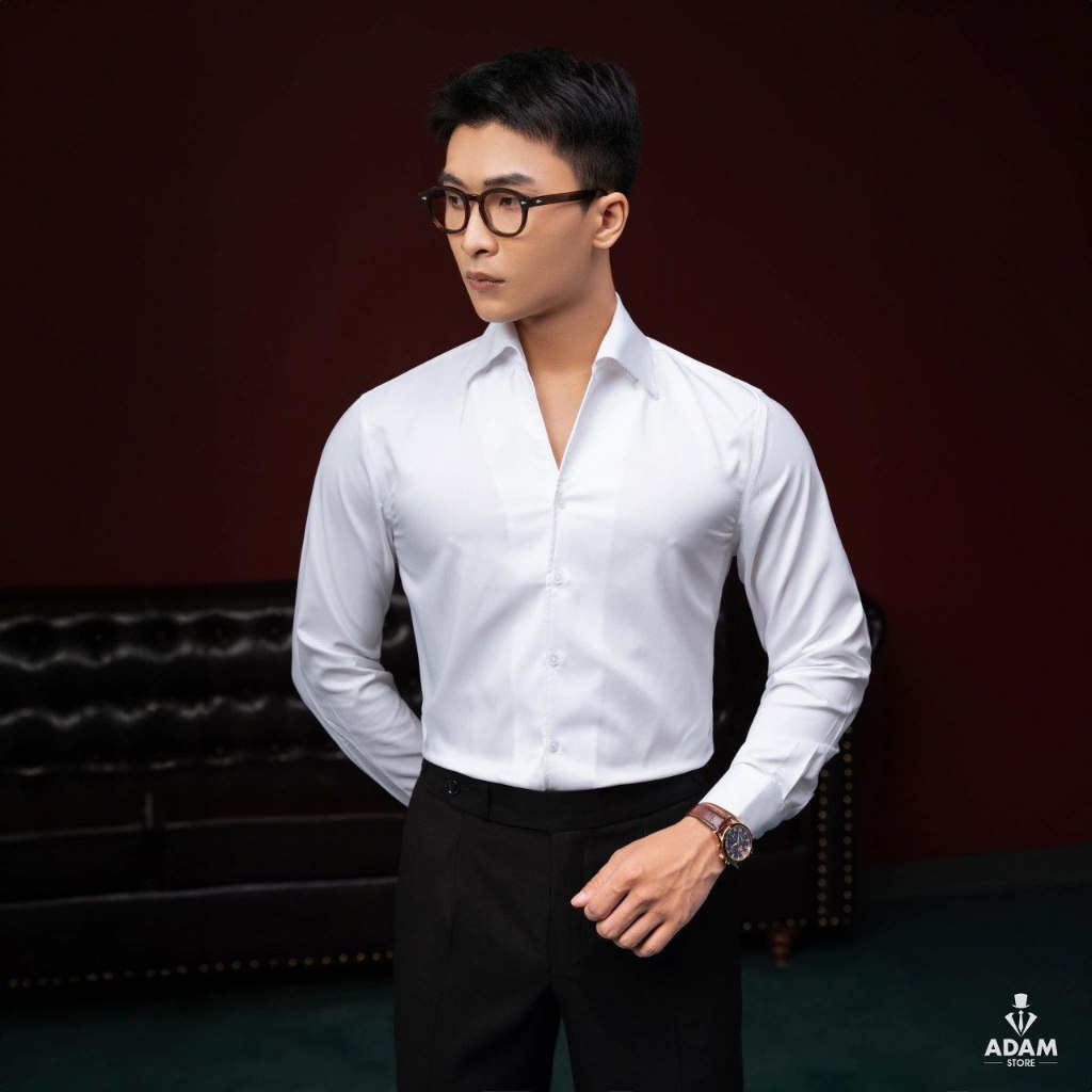 ADAM STORE เสื้อเชิ้ตสีขาวร้อยคอ SMC117T