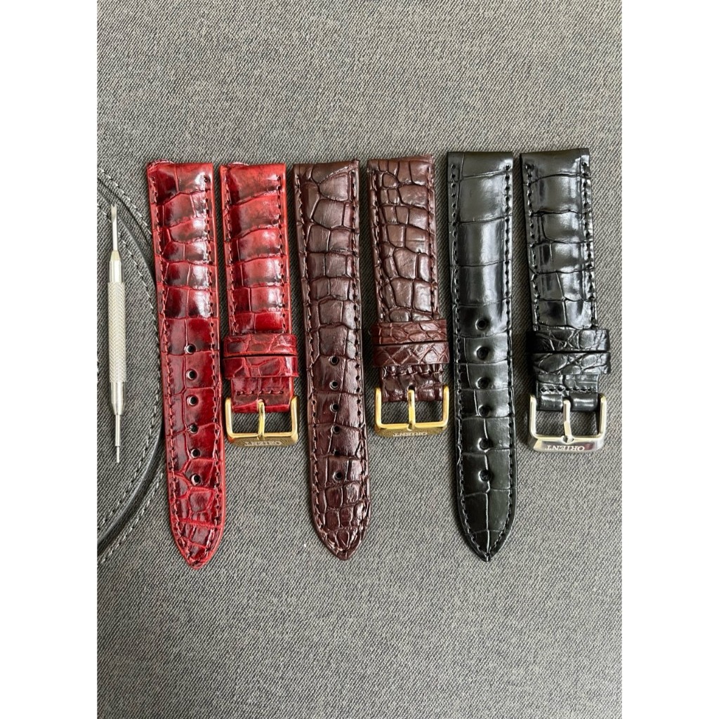 Orient Crocodile Belly Leather Watch Strap ขนาด 18 มม.20 มม.22 มม.พร ้ อมอุปกรณ ์ เสริมโลโก ้ แบรนด ์ สแตนเลสอื ่ นๆ