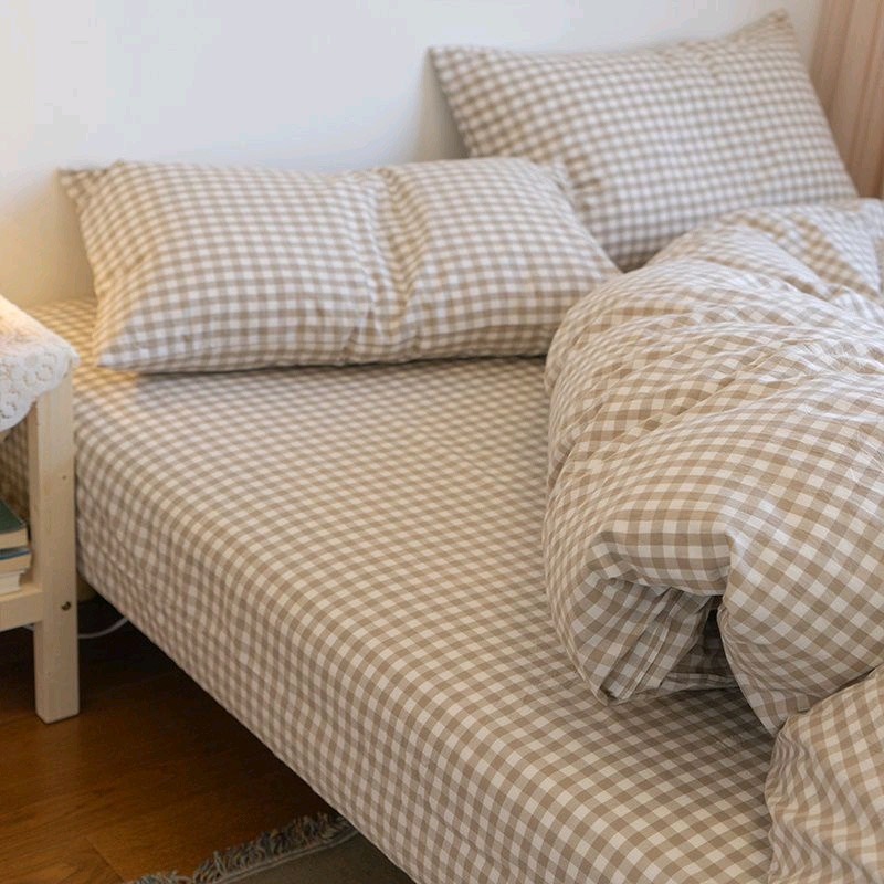 ปลอกผ้านวม 1m6x2m 1m8x2m ลายสก๊อตสีน้ําตาลขั้นพื้นฐาน สไตล์เกาหลี ราคาตลาด ปลอกผ้านวมผ้าฝ้ายโพลีเนื้