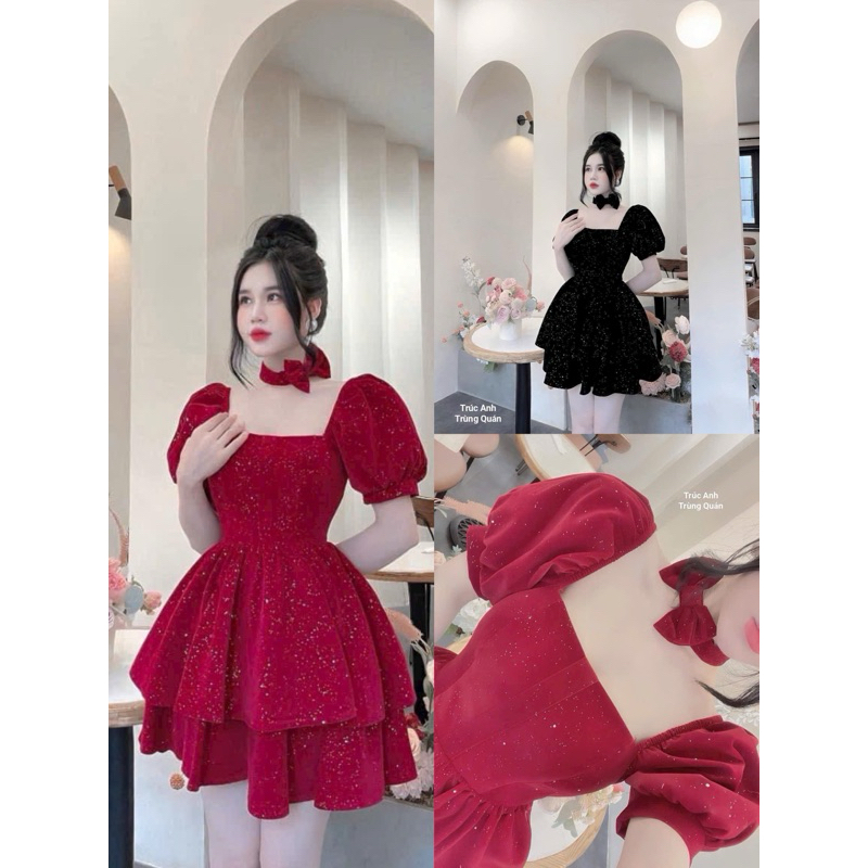 Super HOT FASHION ชุดสตรีเท็ทในหรูหรา SNOW VELVET WITH NECK SQUARE WITH PULL SLEEVES พร้อม BOW NECKLACE FLOOR DRESS