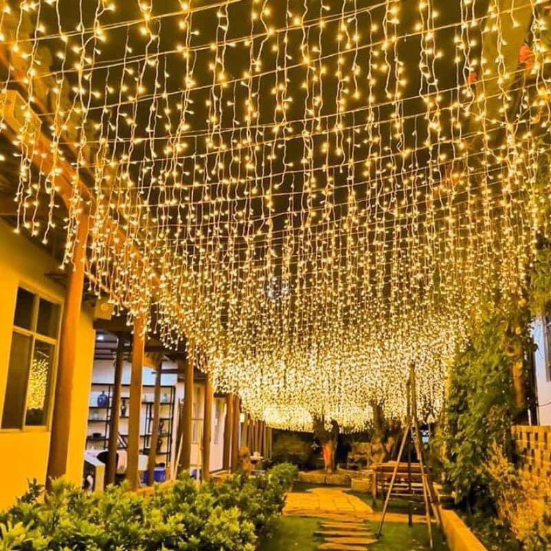 ชุดม่านดรอป led สีเหลือง 6m - 8m - 12m