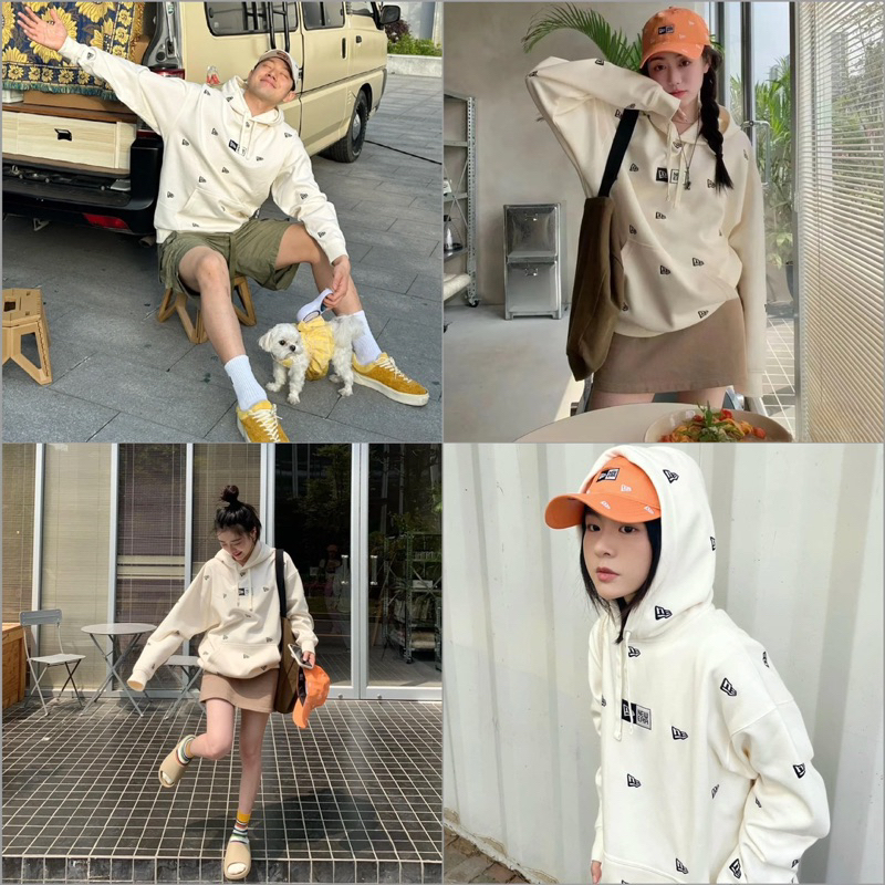 [GENUINE] New ERA x MLB NE EMBROIDERED IVORY HOODIE - NEW ERA HOODIE SWEATSHIRT พร้อมหมวกของแท้