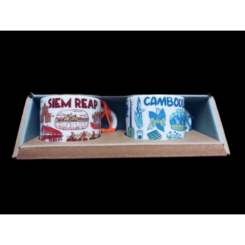 ถ้วยเซรามิคกัมพูชาขนาดเล็ก 2 ใบ Starbucksกัมพูชา Siem Reap เครื่องประดับป้าย SKU