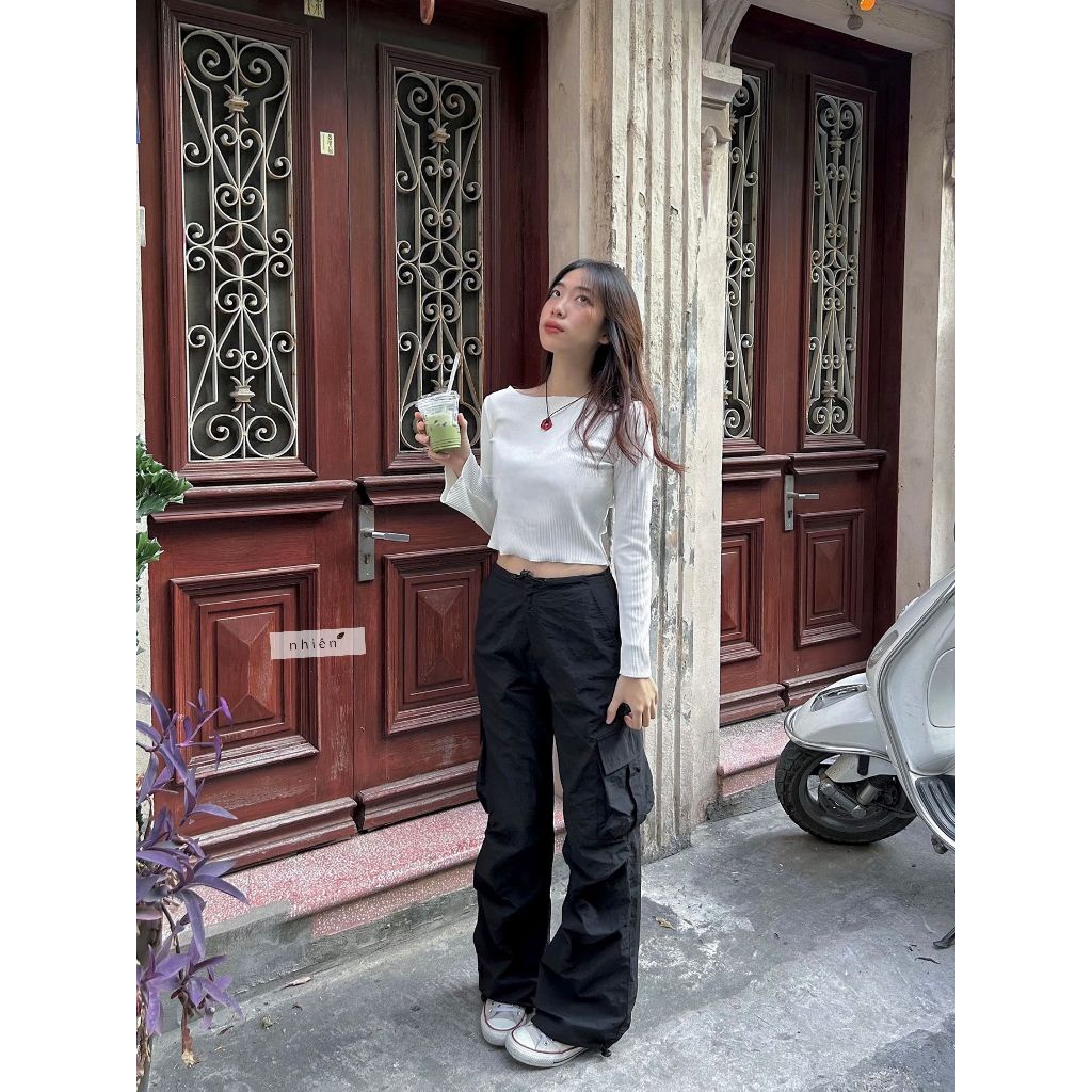 Marzus Top – เสื้อยืดสีพื้น เสื้อยืดแขนยาวผู้หญิง NHIENVINTAGE NAT00005 ราคา ถูกที่สุด ดีลบีเคเค แกลเลอรีภาพที่ 4