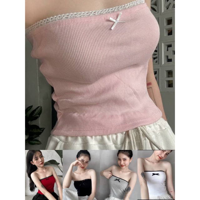 [COMBO 3 ชิ้น] เสื้อครอปลูกไม้สตรีสวยงามพร้อมโบว์ m071
