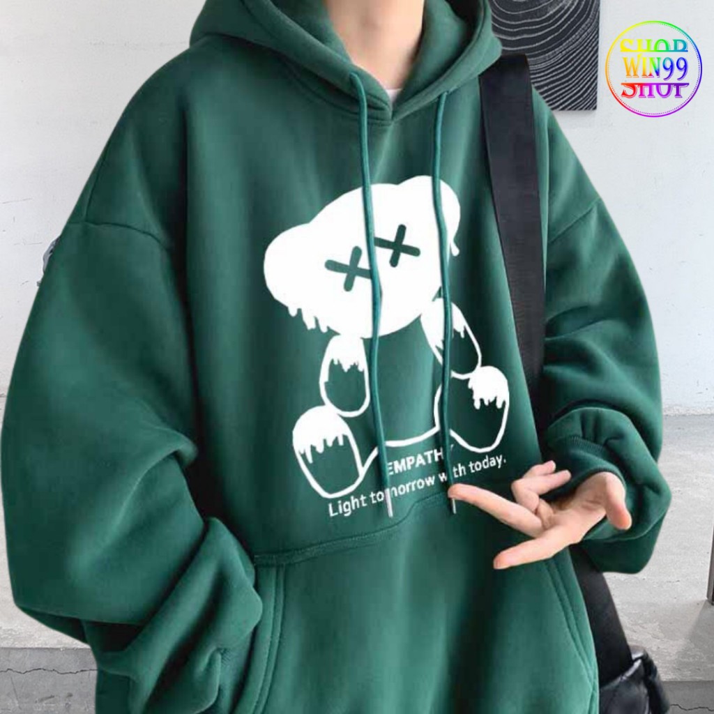 Unisex Cotton Fleece Loose Hoodie Local Brand Ulzzang EMPATHY สะท้อนแสงหมีพิมพ์ - win99 K1